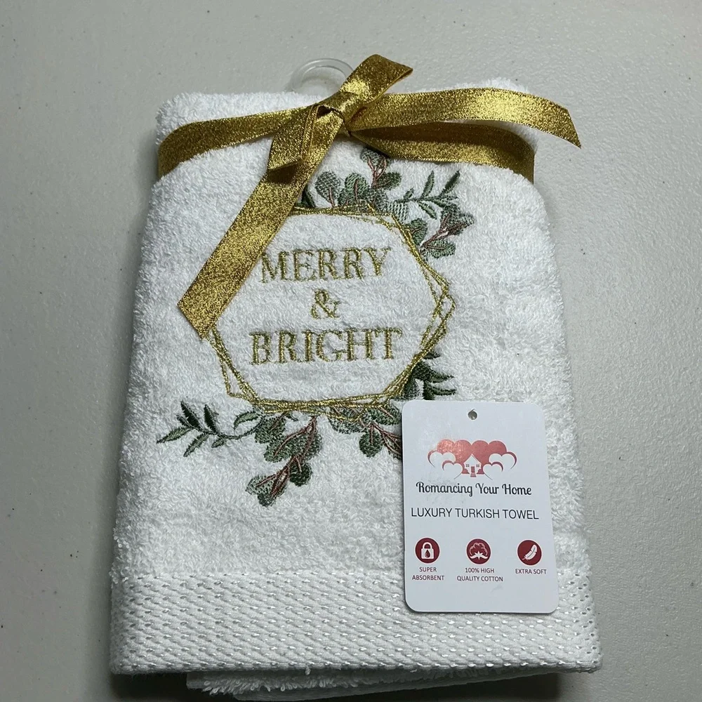 Kitchen Hand Towels Christmas MERRY & BRIGHT Dish Towels Bar Towels 18” X 25”